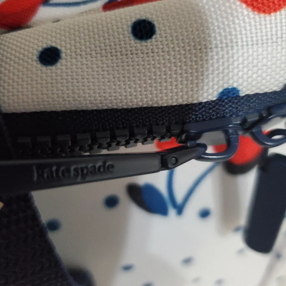 Kate Spade Navy Blue Polka Dot Red Cherry Printed Insulate Ice Cooler Travel Bag